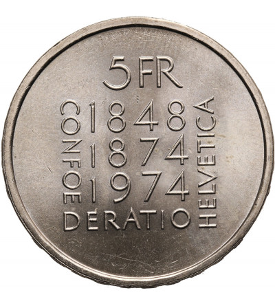 Switzerland / Schweiz. 5 Francs 1974, 100th Anniversary Revision of the Constitution