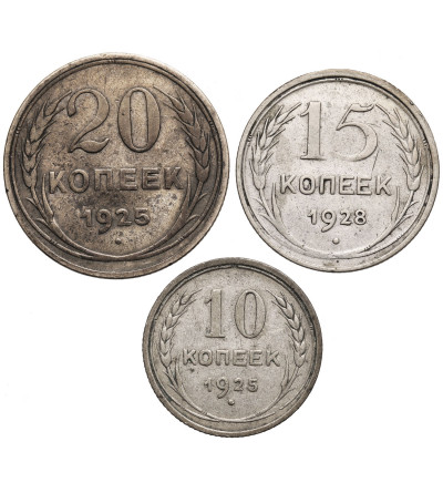 Rosja, (ZSRR / CCCP). Zestaw: 10, 15, 20 kopiejek 1925, 1928 - 3 sztuki