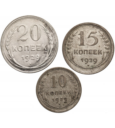 Russia, Soviet Union (USSR / CCCP). Set: 10, 15, 20 Kopeks 1929 - 3 pcs.