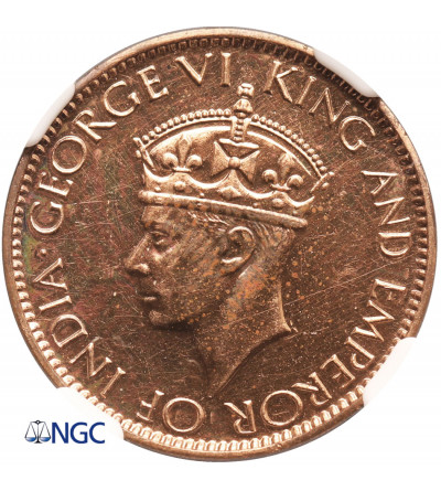 Cejlon (Sri Lanka). 1 Cent 1945, Jerzy VI (Proof) - NGC PF 61