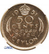 Cejlon (Sri Lanka). 50 Centów 1951, Jerzy VI (Proof Restrike) - NGC PF 62