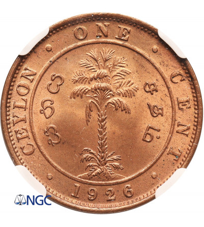 Ceylon (Sri Lanka). 1 Cent 1926, George V - NGC MS 65 RB
