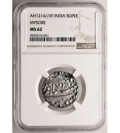 Indie - Mysore (British Protectorate). AR Rupee, AH 1214 / RY 39 (1799 AD), Shah Alam II - NGC MS 62