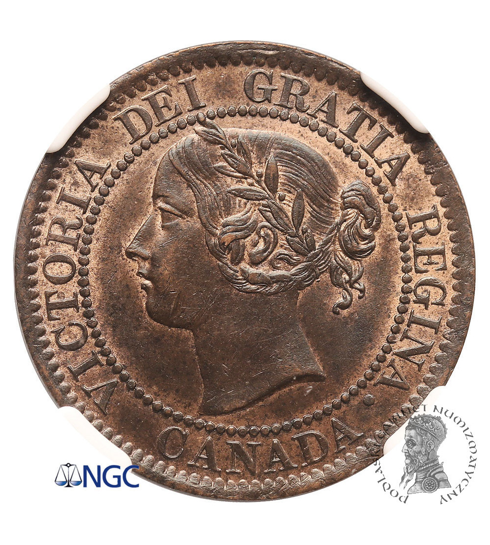 Kanada. 1 cent 1859, Wiktoria - NGC AU 58 BN, wąska cyfra 9