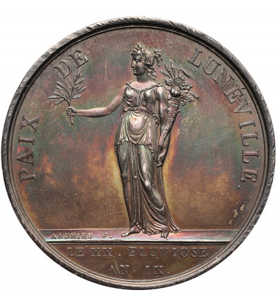 Francja. Napoleon I Bonaparte, srebrny medal upamiętniający pokój w Luneville, 1801