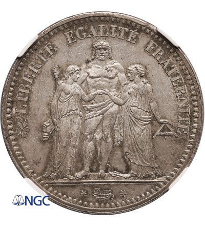 France, Second Republic 1848-1851. 5 Francs 1848 A, Paris, Hercules - NGC MS 62