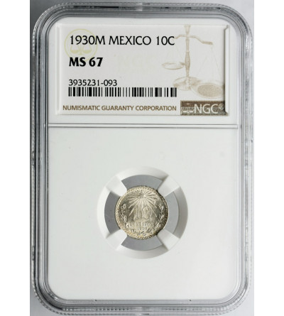 Meksyk. 10 Centavos 1930 M - NGC MS 67, Top NGC !!!