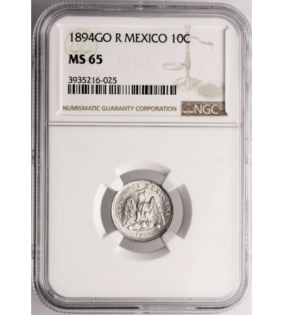 Meksyk, Druga Republika. 10 Centavos 1894 Go R - NGC MS 65 Top!!!