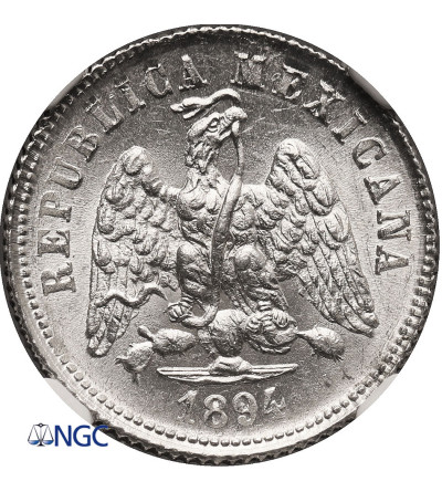 Meksyk, Druga Republika. 10 Centavos 1894 Go R - NGC MS 65 Top!!!