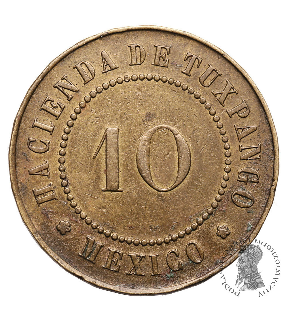 Meksyk, Veracruz. Token, 10 Centavos bez daty (ok. 1890), Hacienda de Tuxpango (plantacja trzciny cukrowej)