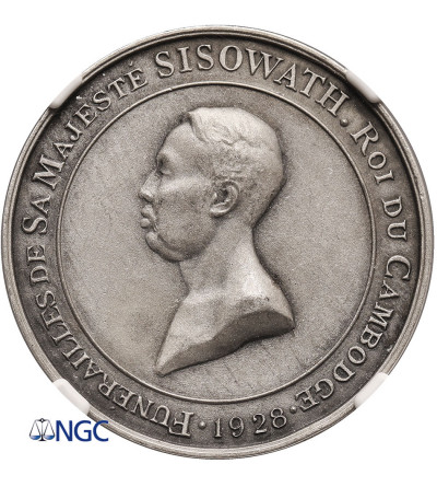 Kambodża, Sisowath I 1904-1927.  Medal pośmiertny (2 Franki) 1928, srebro 27 mm, waga 8,4 g. - NGC MS 64 MATTE
