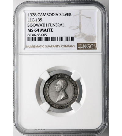 Cambodia. Sisowath I 1904-1927. Silver Funeral Medal (1 Franc) 1928, 23 mm / 4,2 g. - NGC MS 64 MATTE