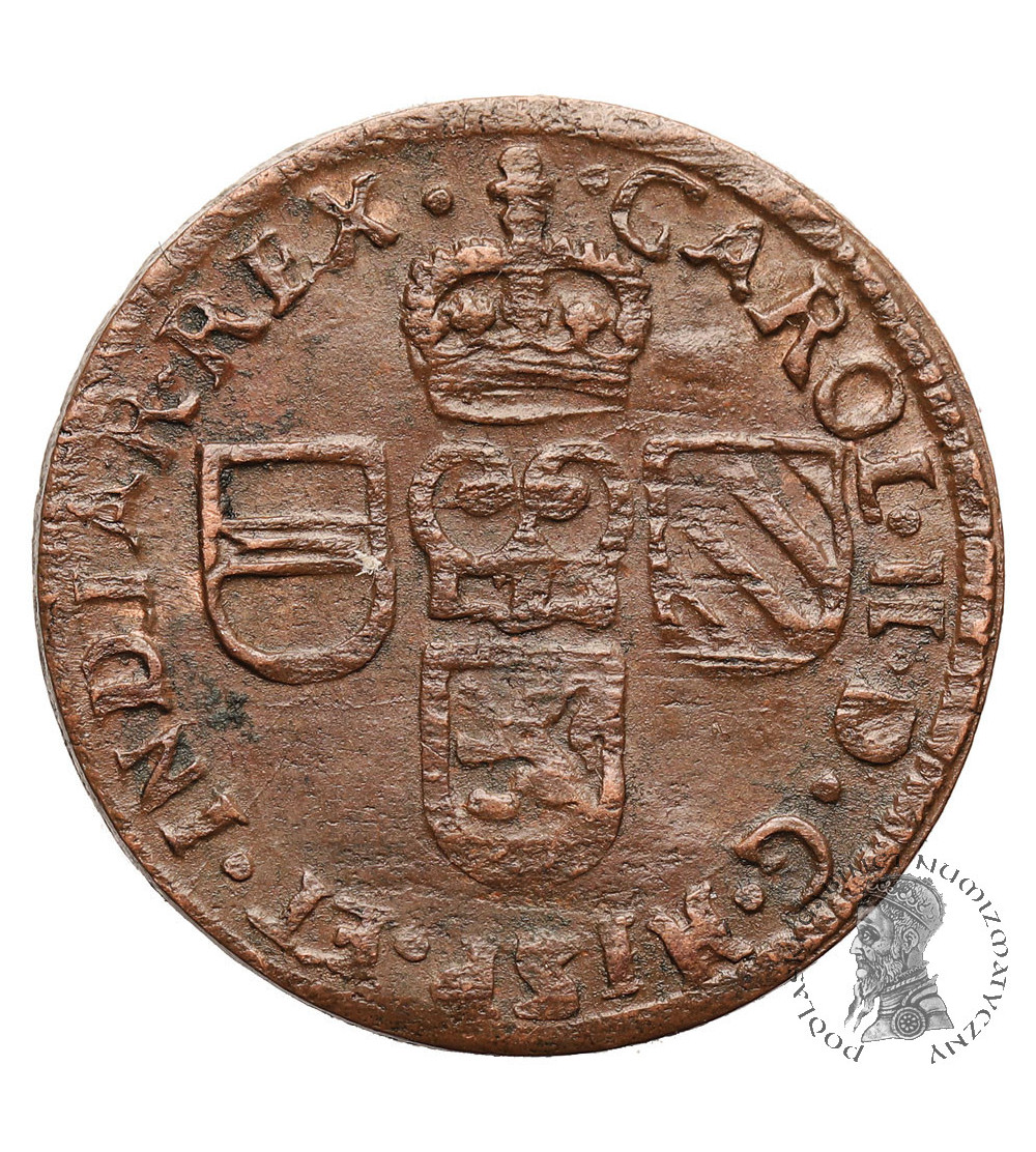 Niderlandy Hiszpańskie, Flandria (Belgia). Cu Liard (1 Oord Koper) 1692, Brugia, Karol II 1665-1700