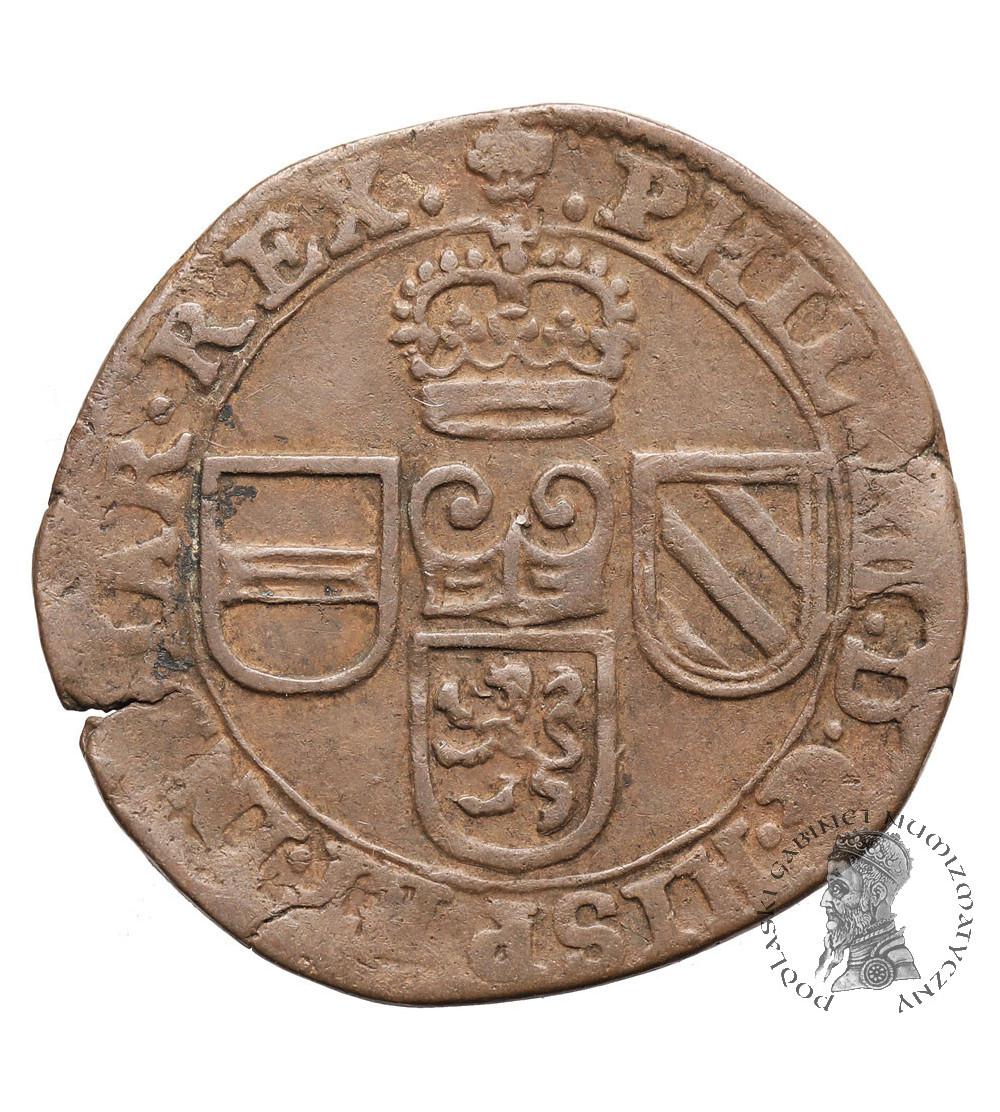 Niderlandy Hiszpańskie, Flandria (Belgia). Cu Liard (1 Oord Koper) 1655, Brugia, Filip IV 1621-1665