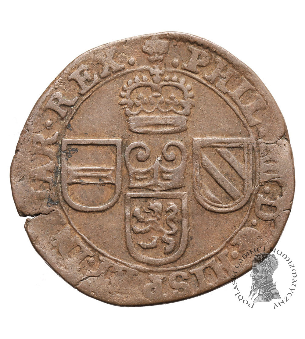 Spanish Netherlands, Flandres (Belgium). Cu Liard (1 Oord Koper) 1655 Brugge mint, Philips 1621-1665
