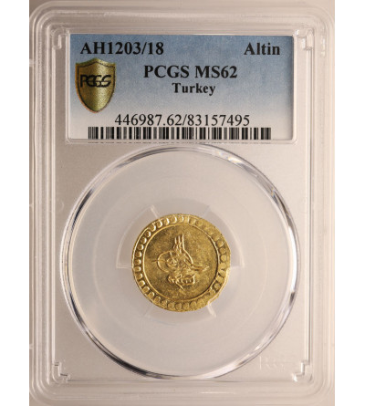 Turcja (Imperium Osmańskie). Selim III AH 1203-1222 / 1789-1807 AD. AV Findik (Altin) AH 1203 rok 18 / 1806 AD - PCGS MS 62
