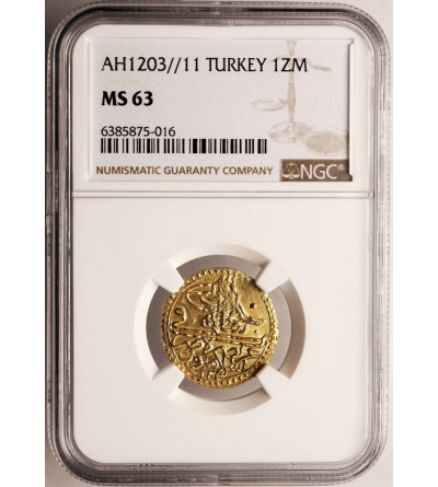 Turcja (Imperium Osmańskie). Selim III AH 1203-1222 / 1789-1807 AD. AV Zeri Mahbub, AH 1203 rok 11 (1798/1799 AD) NGC MS 63