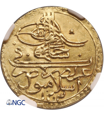 Turcja (Imperium Osmańskie). Selim III AH 1203-1222 / 1789-1807 AD. AV Zeri Mahbub, AH 1203 rok 7 (1794/1795 AD) NGC MS 64