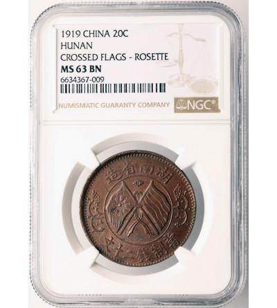 Chiny, Hunan. 20 cash, bez daty (1919) - NGC MS 63 BN