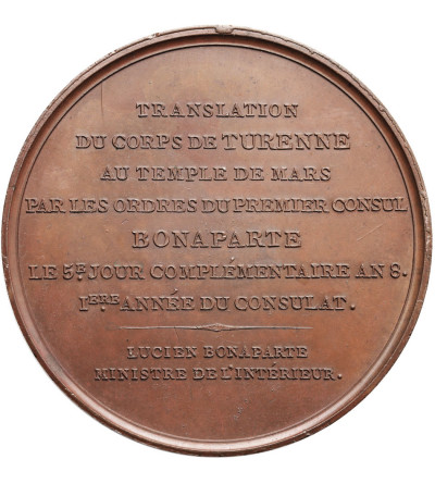 Francja, Napoleon I Bonaparte. Medal upamiętniający przeniesienia szczątków Turenne'a do Inwalidów, 1800