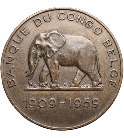 Kongo Belgijskie. Brązowy medal z okazji 50-lecia istnienia Banque du Congo Belge, 1909 -1959
