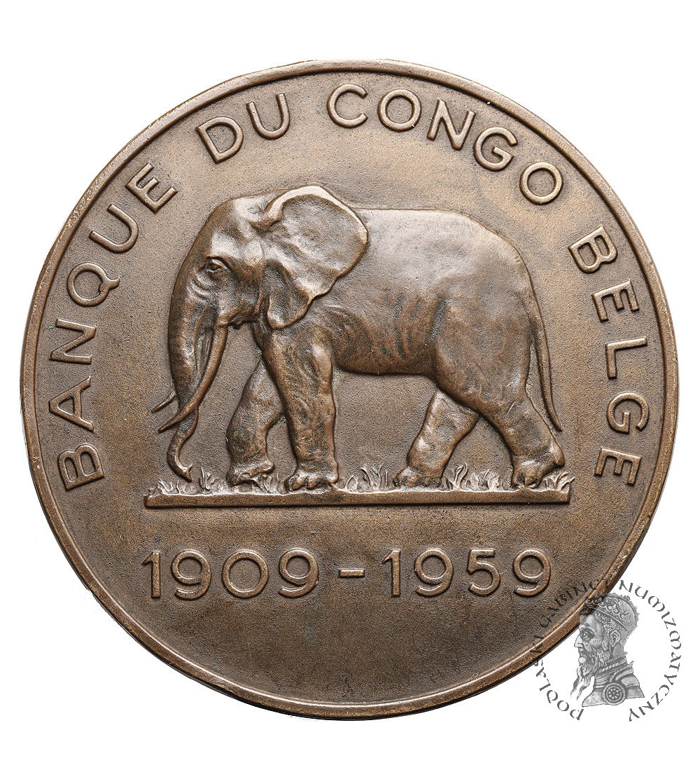 Belgian Congo. Bronze medal for the 50th anniversary of the Banque du Congo Belge, 1909 - 1959
