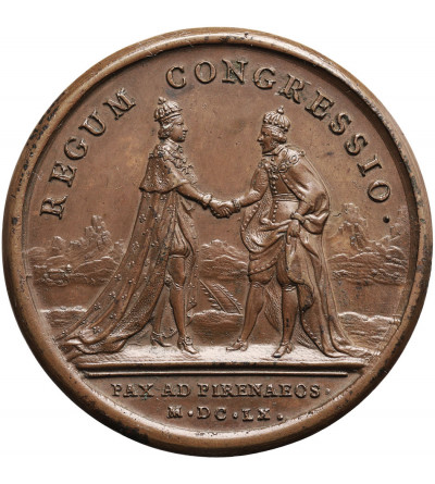 Francja, Ludwik XIV, 1643-1715. Medal 1660, Pax Ad Pirenaeos, spotkanie Ludwika XIV i Filipa IV na Wyspie Bażantów