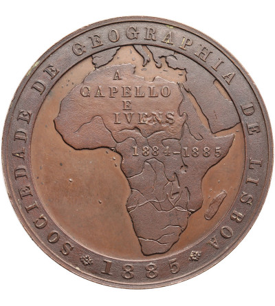 Portugalia. Medal 1885, Lizbońskie Towarzystwo Geograficzne, dedykowany odkrywcom Capello i Ivensowi