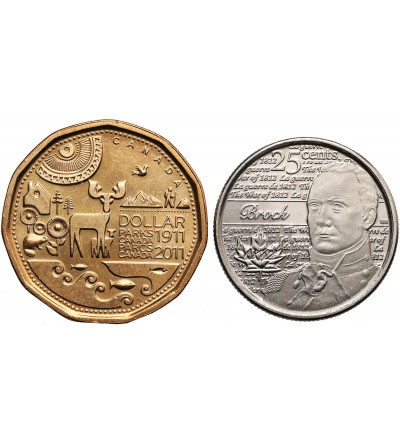 Canada. Set 25 Cents 2012, War 1812 - Brock, Dollar 2011, Parcs Canada