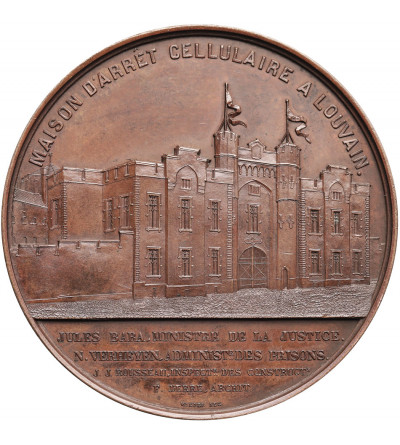 Belgia, Leopold II (1865-1909). Brązowy medal 1866-1868  upamiętniający otwarcie więzienia Maison d'Arrêt Cellulaire w Louvain