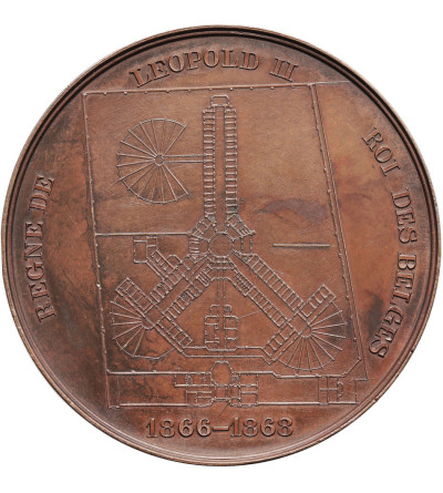Belgia, Leopold II (1865-1909). Brązowy medal 1866-1868  upamiętniający otwarcie więzienia Maison d'Arrêt Cellulaire w Louvain