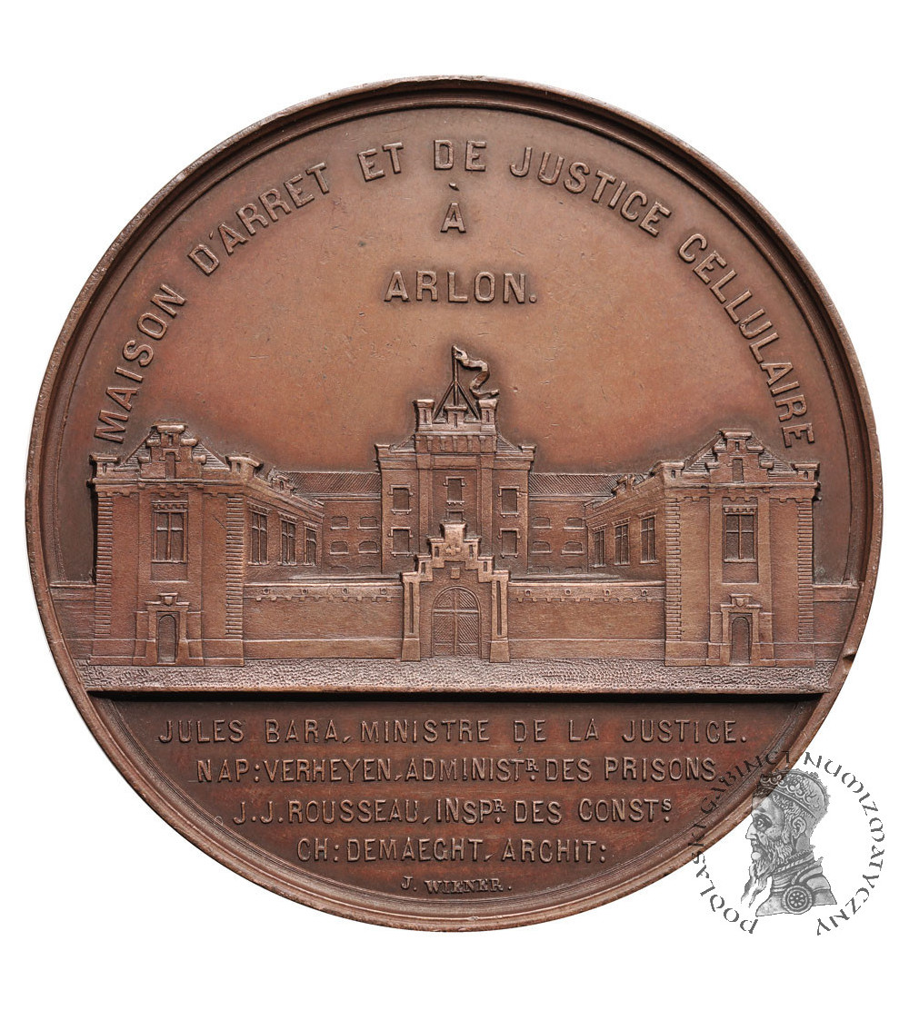 Belgium, Leopold II (1865-1909). Bronze medal 1869 of the House of Justice and Cellular Prison in Arlon. RRR!