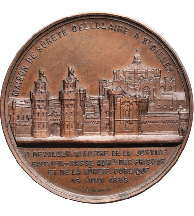 Belgia, Leopold II (1865-1909). Brązowy medal 1878-1885 upamiętniający otwarcie więzienia w St. Gilles