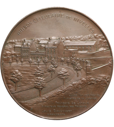 Belgia, Leopold II (1865-1909). Brązowy medal ok. 1908, upamiętniający otwarcie więzienia w Nivelles