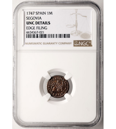 Hiszpania, Ferdynand VI 1746-1759. 1 Maravedi 1747, Segovia - NGC UNC Details