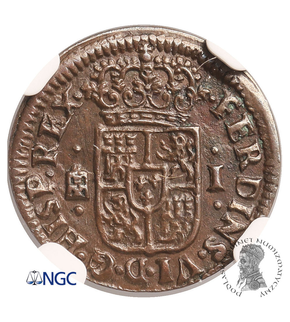 Hiszpania, Ferdynand VI 1746-1759. 1 Maravedi 1747, Segovia - NGC UNC Details