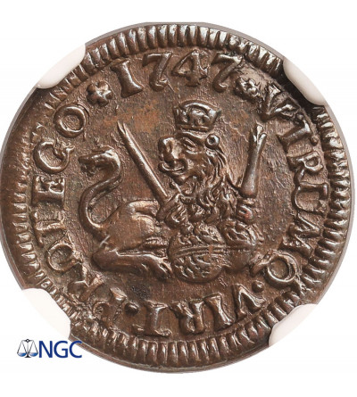 Hiszpania, Ferdynand VI 1746-1759. 1 Maravedi 1747, Segovia - NGC UNC Details