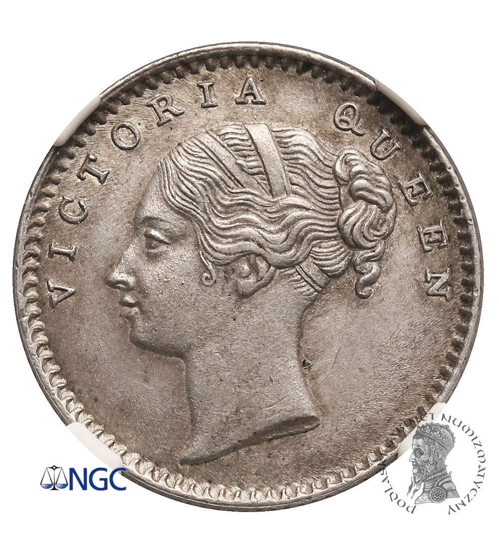 India British, Queen Victoria. East India Company, 1/4 Rupee 1840 (B), Bombay - NGC AU 58