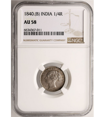 Indie Brytyjskie, Wiktoria. East India Company, 1/4 rupii 1840 (B), Bombaj - NGC AU 58