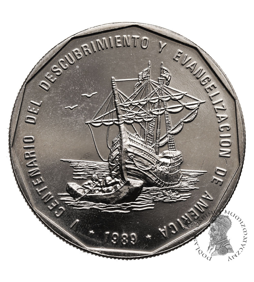 Dominikana. 1 Peso 1989, 500 lecie odkrycia i ewangelizacji