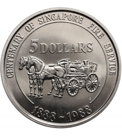 Singapur. 5 dolarów 1988, 100 Lecie Straży Pożarnej Singapuru