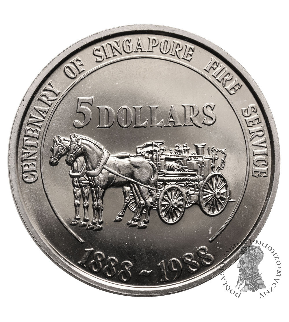 Singapore. 5 Dollars 1988, 100th Anniversary of Singapore Fire Brigade