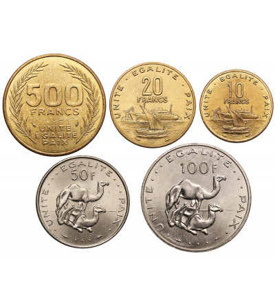 Dżibuti. Zestaw 10, 20, 50, 100, 500 franków 1977-1989, zestaw 5 sztuk