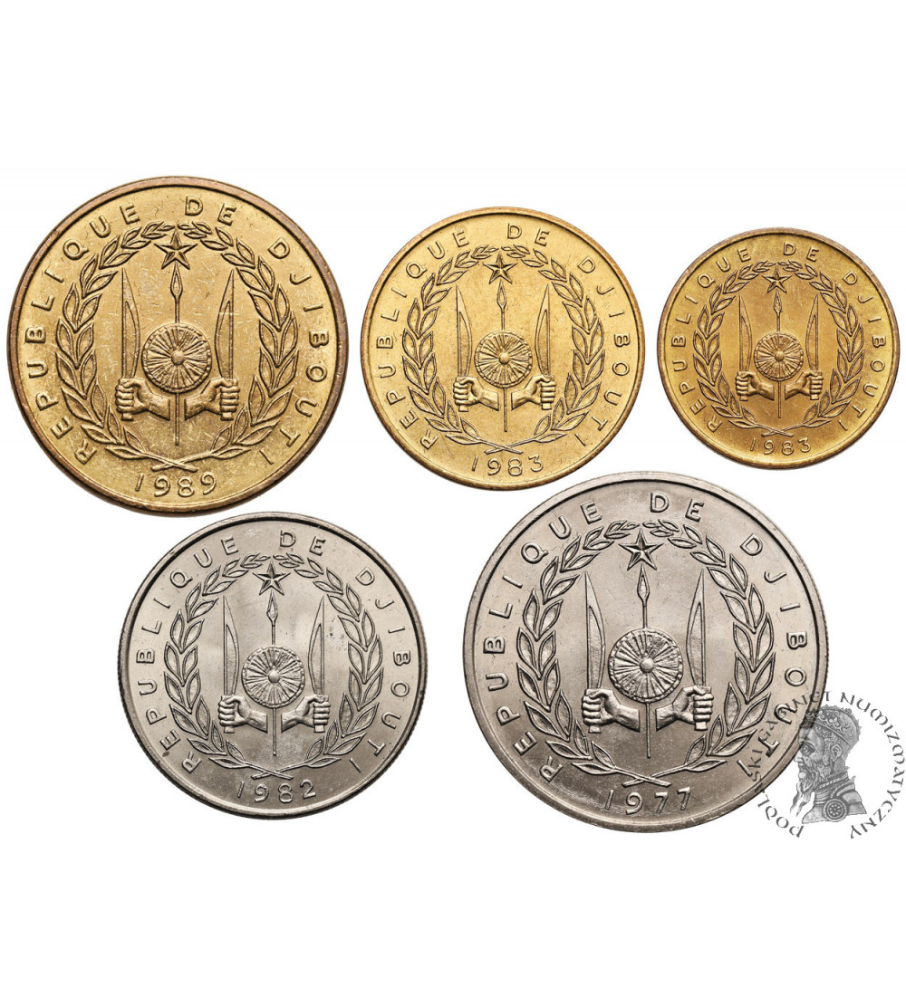 Djibouti. Set 10, 20, 50, 100, 500 Francs 1977-1989, 5 pcs.