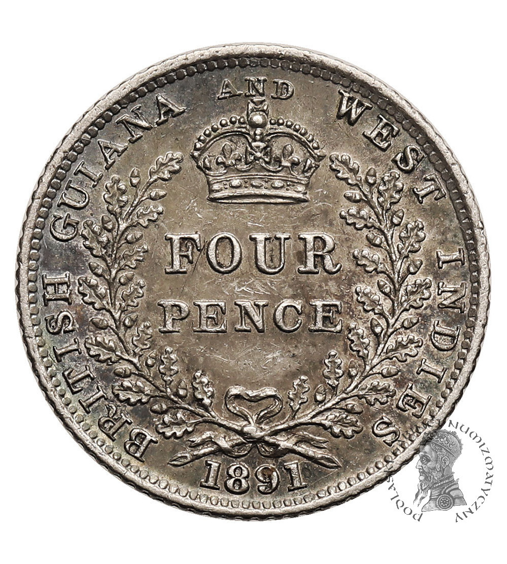 British Guyana and West Indies. 4 Pence 1891, Victoria