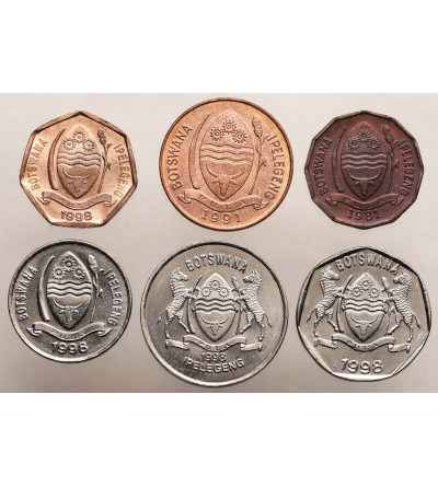 Botswana. Zestaw monet obiegowych 1981-1998, 6 sztuk