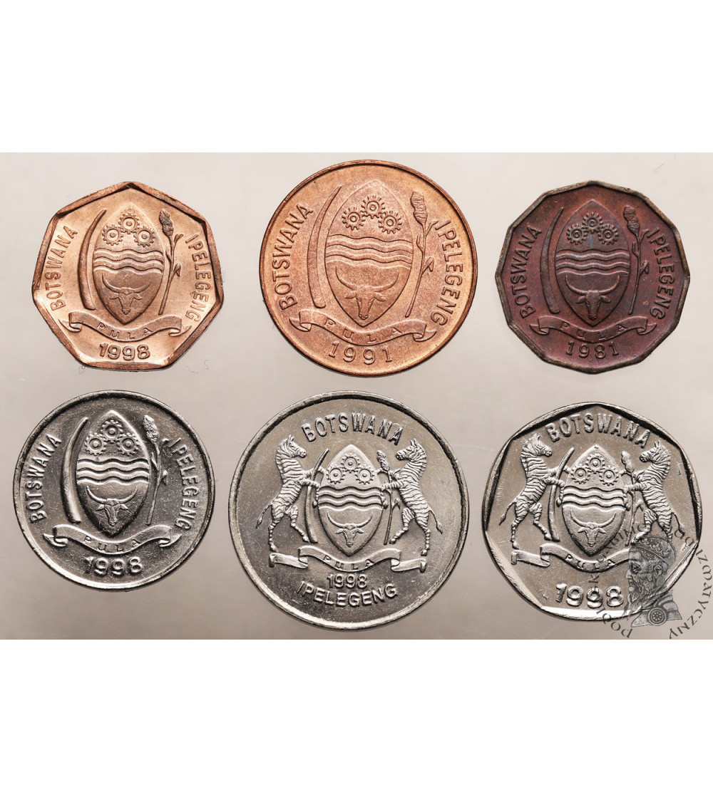 Botswana. Set circulation coins from 1981-1998, 6 pcs.