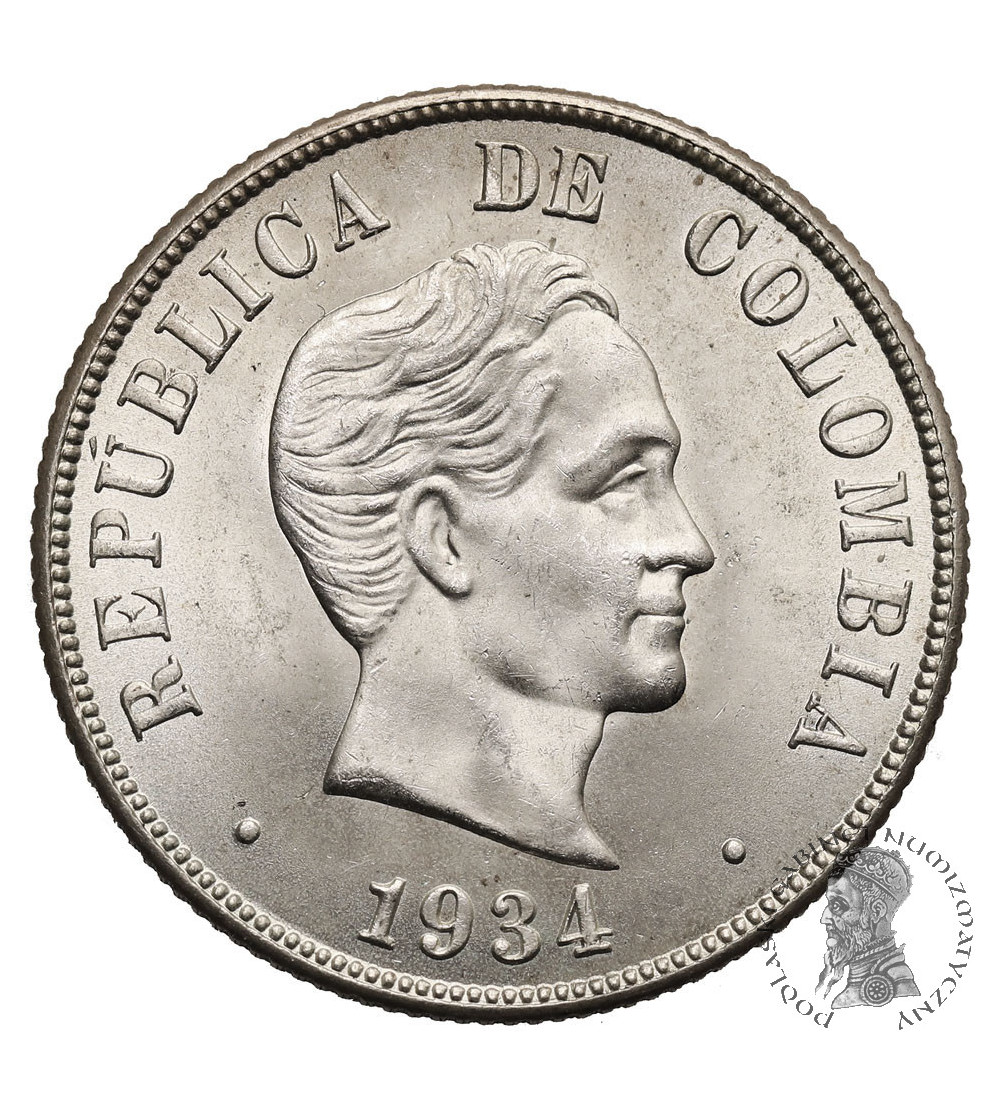 Kolumbia, Republika. 50 Centavos 1934 (S), Simon Bolivar