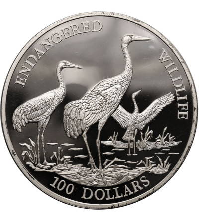 Wyspy Cooka. 100 dolarów 1993, Zagrożone gatunki - Żurawie Mandżurskie - 5 Oz Ag .999