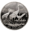 Cook Islands. 100 Dollars 1993, Endangered wildlife - manchurian cranes, 5 Oz Ag 999